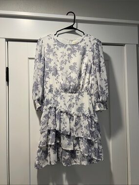 Just Me Cream Mini Dress with Light Purple Floral Print